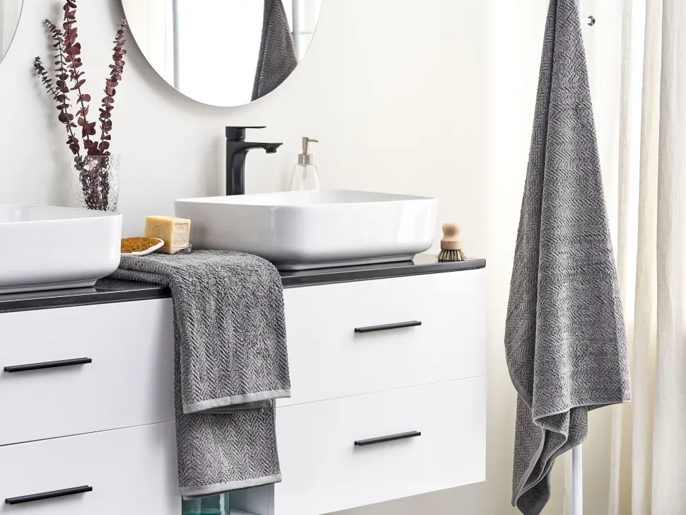 Badehandtuch Set Frottee Baumwolle Grau 2-Teilig Mitiaro