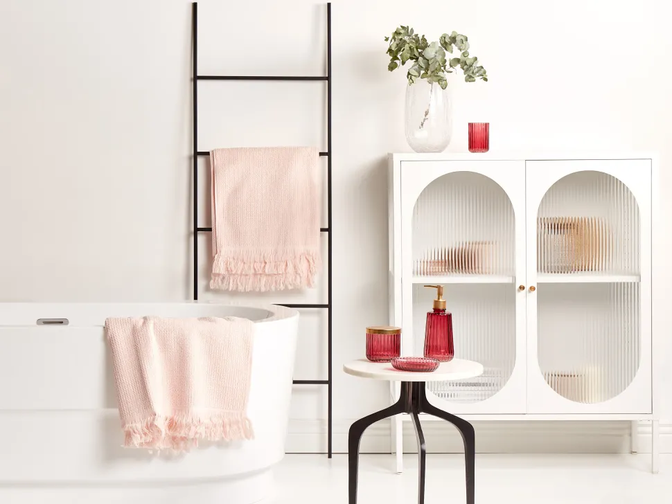 Badehandtuch Set Frottee Baumwolle Pastellrosa 2-Teilig Atiu