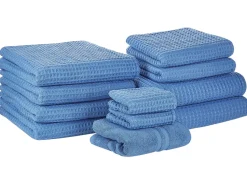 Badehandtuch Set Mit Badematte Baumwolle Blau 11-Teilig Areora