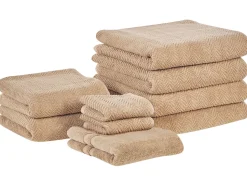 Badehandtuch Set Mit Badematte Frottee Baumwolle Sandbeige 9-Teilig Mitiaro