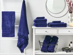 Badehandtuch Set Mit Badematte Frottee Baumwolle Marineblau 9-Teilig Atiu