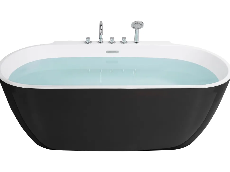 Badewanne Freistehend Schwarz Mit Armatur Oval 170 X 80 Cm Rotso