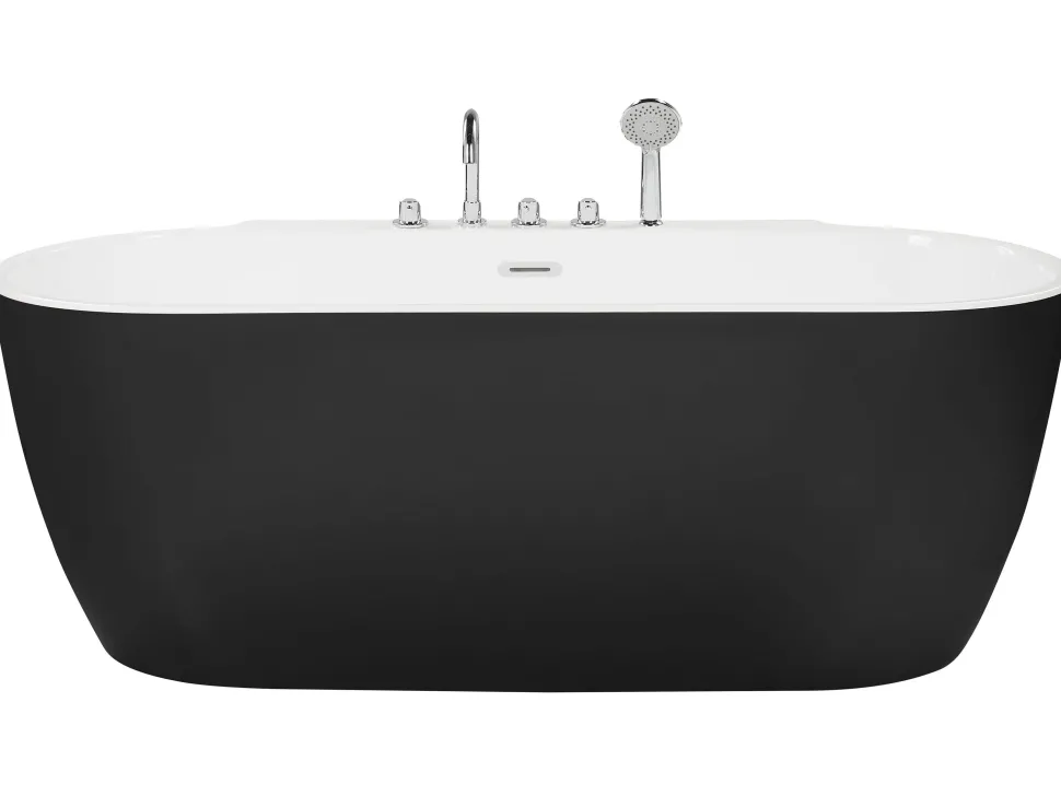 Badewanne Freistehend Schwarz Mit Armatur Oval 170 X 80 Cm Rotso