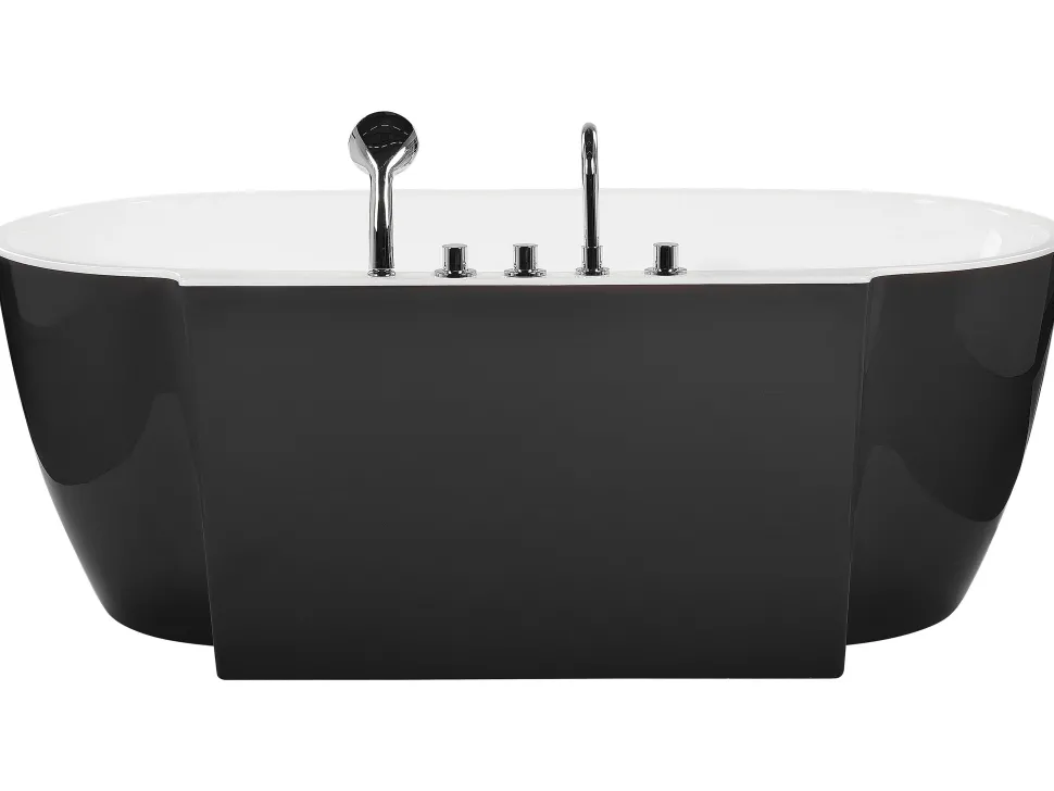 Badewanne Freistehend Schwarz Mit Armatur Oval 170 X 80 Cm Rotso