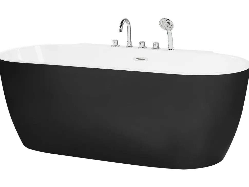Badewanne Freistehend Schwarz Mit Armatur Oval 170 X 80 Cm Rotso
