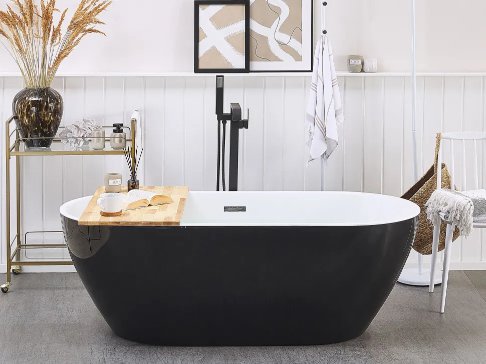 Badewanne Freistehend Schwarz Oval 150 X 75 Cm Nevis