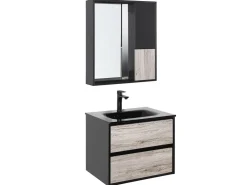 Badmobel Set Schwarz / Heller Holzfarbton 60 Cm Teruel