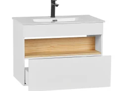 Badmobel Set 3-Teilig Weis / Heller Holzfarbton Figueres