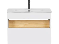Badmobel Set 3-Teilig Weis / Heller Holzfarbton Figueres