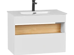 Badmobel Set 3-Teilig Weis / Heller Holzfarbton Figueres