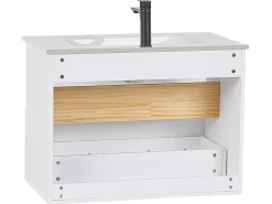 Badmobel Set 3-Teilig Weis / Heller Holzfarbton Figueres