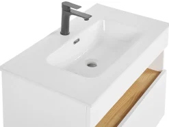 Badmobel Set 3-Teilig Weis / Heller Holzfarbton Figueres