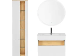 Badmobel Set 3-Teilig Weis / Heller Holzfarbton Figueres