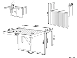 Balkonhangetisch Akazienholz Hohenverstellbar 60 X 40 Cm Dunkelbraun Udine
