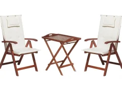 Balkonset Akazienholz Dunkelbraun Verstellbar Auflagen Cremeweis Toscana