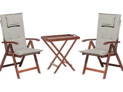 Balkonset Akazienholz Dunkelbraun Verstellbar Auflagen Grau-Beige Toscana