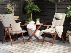 Balkonset Akazienholz Dunkelbraun Verstellbar Auflagen Grau-Beige Toscana