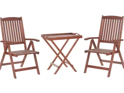 Balkonset Akazienholz Dunkelbraun Verstellbar Auflagen Grau-Beige Toscana