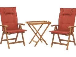Balkonset Akazienholz Hellbraun Verstellbar Auflagen Terracotta Java