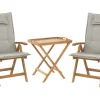 Balkonset Akazienholz Hellbraun Verstellbar Auflagen Grau-Beige Java