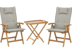 Balkonset Akazienholz Hellbraun Verstellbar Auflagen Grau-Beige Java