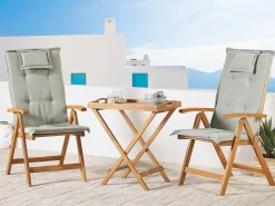 Balkonset Akazienholz Hellbraun Verstellbar Auflagen Grau-Beige Java