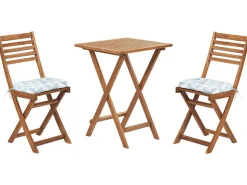 Balkonset Akazienholz Hellbraun Auflagen Dreiecke Blau / Weis Fiji