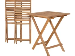 Balkonset Akazienholz Hellbraun Auflagen Dreiecke Blau / Weis Fiji
