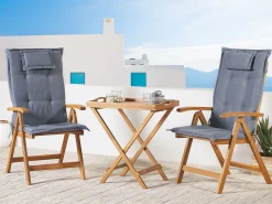 Balkonset Akazienholz Hellbraun 2-Sitzer Verstellbar Auflagen Blau Java
