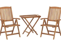 Balkonset Akazienholz Hellbraun 2-Sitzer Verstellbar Auflagen Blau Java