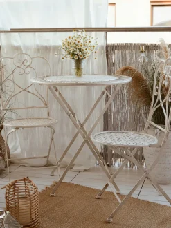 Balkonset Beige 2 Stühle Klapptisch Metall Trieste