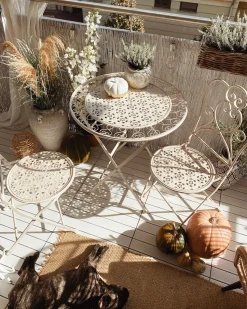 Balkonset Beige 2 Stühle Klapptisch Metall Trieste