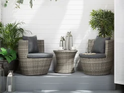 Balkonset Rattan Grau 2-Sitzer Auflagen Grau Capri