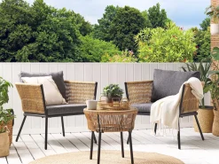 Balkonset Rattan Naturlich Auflagen Grau Gargano