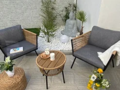 Balkonset Rattan Naturlich Auflagen Grau Gargano