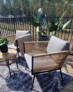 Balkonset Rattan Naturlich Auflagen Grau Gargano