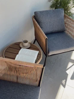 Balkonset Rattan Naturlich Auflagen Grau Gargano