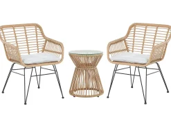 Balkonset Rattan Naturlich 2 Stühle Auflagen Hellgrau Trestina