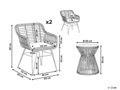 Balkonset Rattan Naturlich 2 Stühle Auflagen Hellgrau Trestina