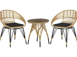 Balkonset Rattan Naturlich Auflagen Schwarz Pellaro