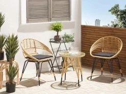 Balkonset Rattan Naturlich Auflagen Schwarz Pellaro