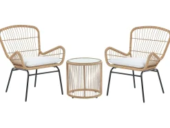 Balkonset Rattan Naturlich 2 Stühle Auflagen Hellgrau Labico