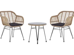 Balkonset Rattan Naturlich Auflagen Schwarz Tropea Ii