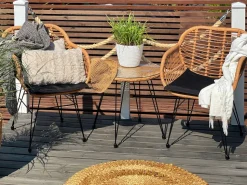Balkonset Rattan Naturlich Auflagen Schwarz Tropea Ii