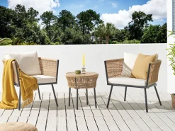 Balkonset Rattan Naturlich Auflagen Hellbeige Gargano