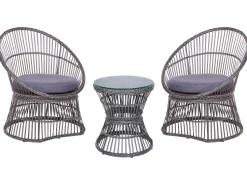 Balkonset Rattan Taupe Auflagen Dunkelgrau Mesyna