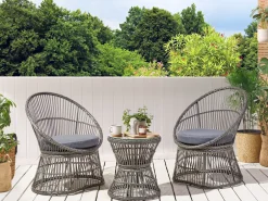 Balkonset Rattan Taupe Auflagen Dunkelgrau Mesyna