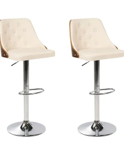 Barhocker Beige / Dunkler Holzfarbton Hohenverstellbar 2Er Set Vancouver