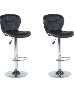 Barhocker Kunstleder Schwarz Hohenverstellbar 2Er Set Valetta