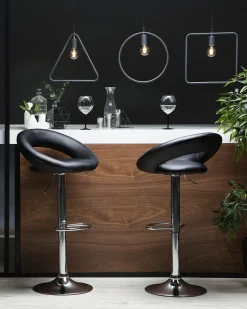 Barhocker Kunstleder Schwarz Hohenverstellbar 2Er Set Peoria